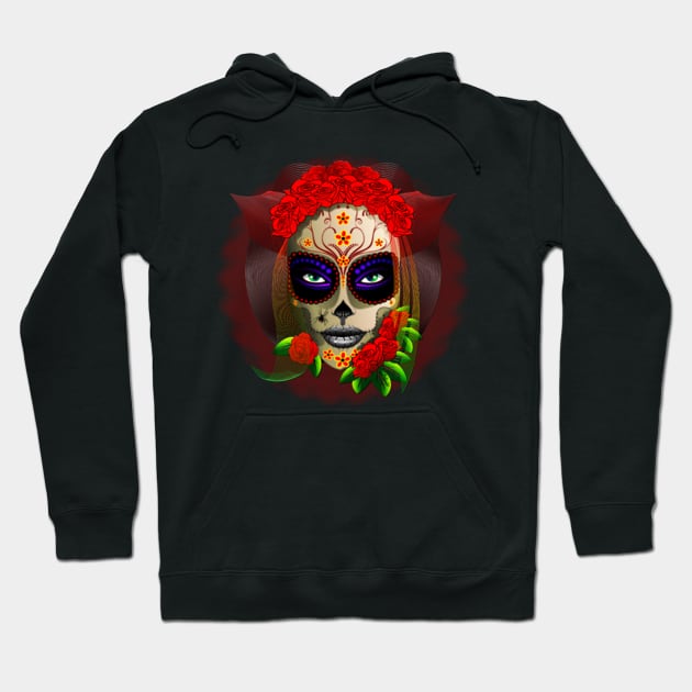 Skull Girl Dia de los Muertos Portrait Hoodie by BluedarkArt